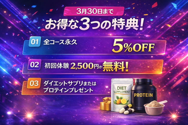 夏に向けて変わりたい人へ。ご新規様限定！ずっと全コース5%OFF　回数券は最大27%OFF!の画像